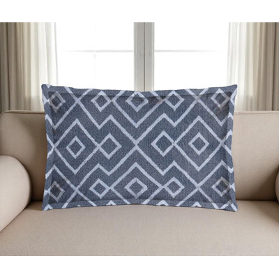 13" X 21" Blue And Gray Diamond Linen Throw Pillow Cover with Embroidery