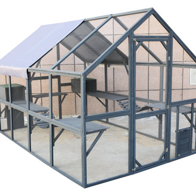 Outdoor Cat Run With 110 Inch Enclosure - Wooden , Bridges, Walks, Small Houses & Security Large For Fun Pet Care