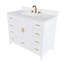 Meuble-lavabo moderne en bois massif de 42 po avec lavabo, comptoir en quartz blanc Carrara de 43 po avec 3 trous de robinet pré-percés, 2 portes doubles à fermeture douce et 9 tiroirs spacieux avec glissières (blanc)