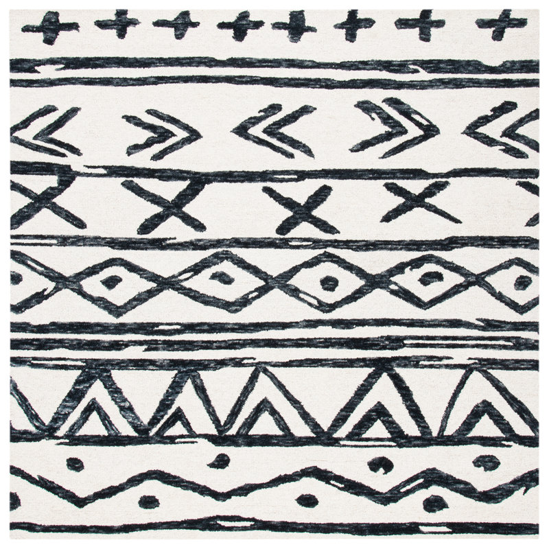Gober Hand Tufted Wool And Cotton With Latex Southwestern Rug, Square 6'