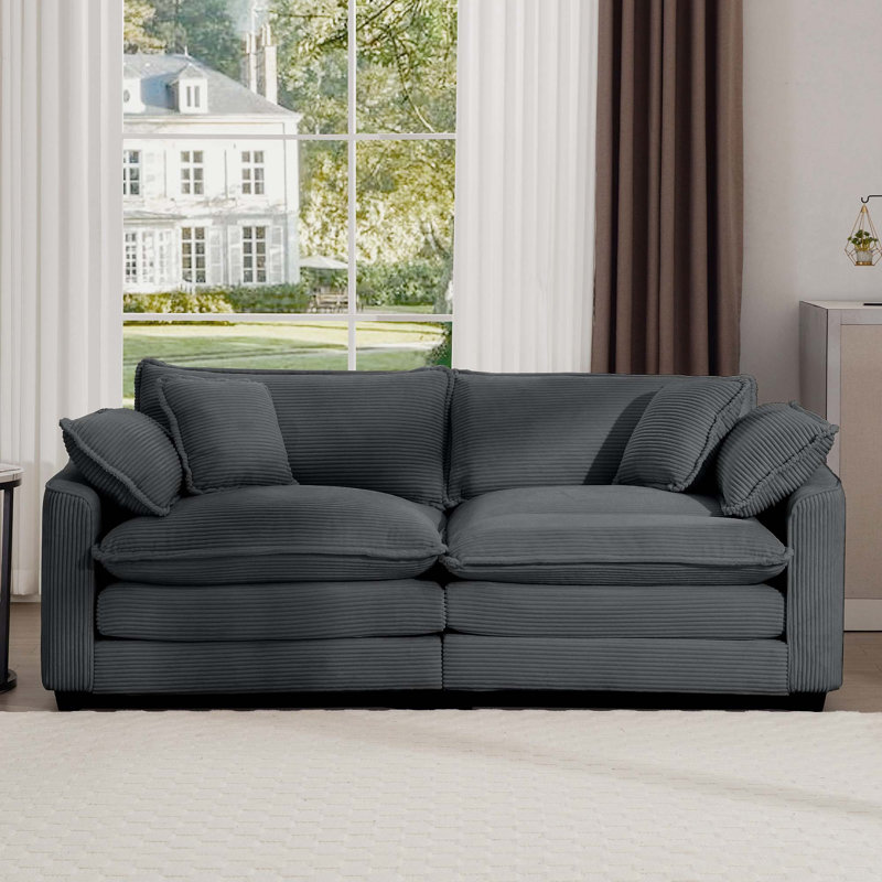 Grand canapé-lit moderne en tissu avec 4 coussins, Gris