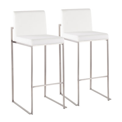 Tabouret de bar contemporain à haut dossier en acier inoxydable et velours blanc - ensemble de 2