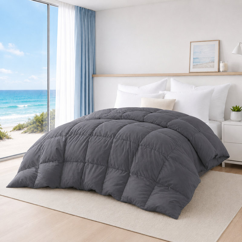 Soft All Season Down Feather Fiber Duvet Insert for Year Round Comfort, Queen Down Comforter, Gray