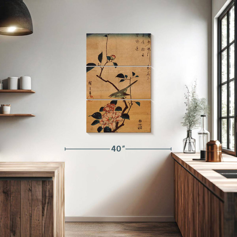 Brampt Ukiyo-E Camellia And Nightingale, 38'' H x 24'' W