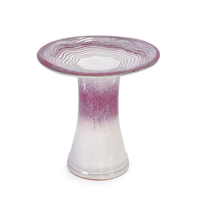 Ceramic Birdbath, Patio, Courtyard, Rose Ombre Effect, And Stable Glaze, Outdoor Decor, Contemporary Design, Attracts Birds