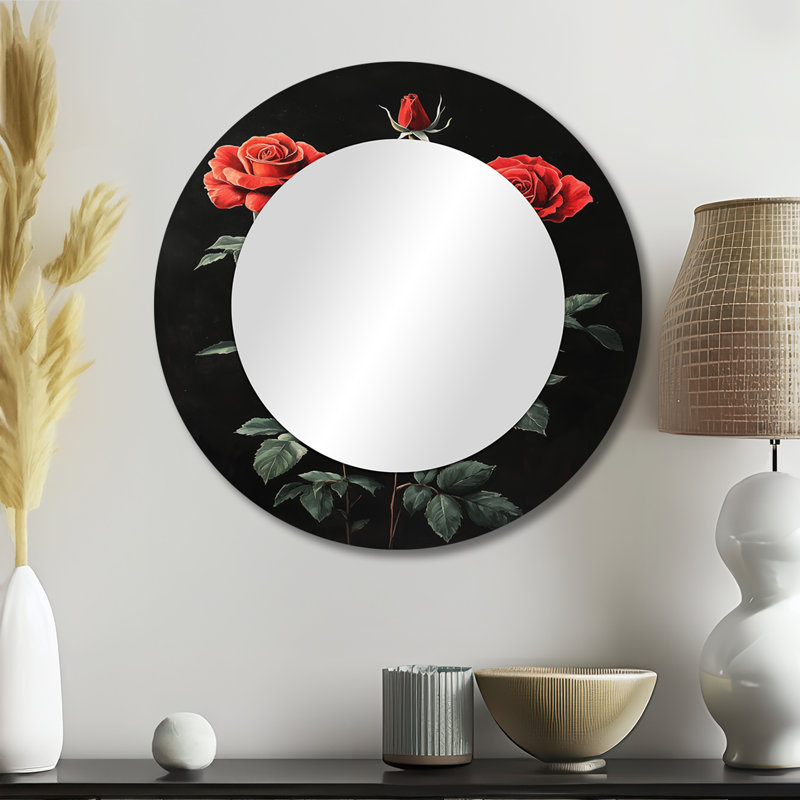 Midnight Vivid Rose Flowers Elegance - Art mural miroir décoratif roses - imprimé sur métal, 23 po x 23 po