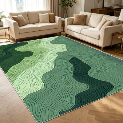 1pièce de tapis topographique à motif abstrait ondulé vert ondulé pour le salon, doux et confortable, convient à toutes les saisons, facile à entretenir, tapis de sol intérieur lavable à la machine, sous la table de ferme convenant à la salle à manger, la chambre à coucher, la cuisine,