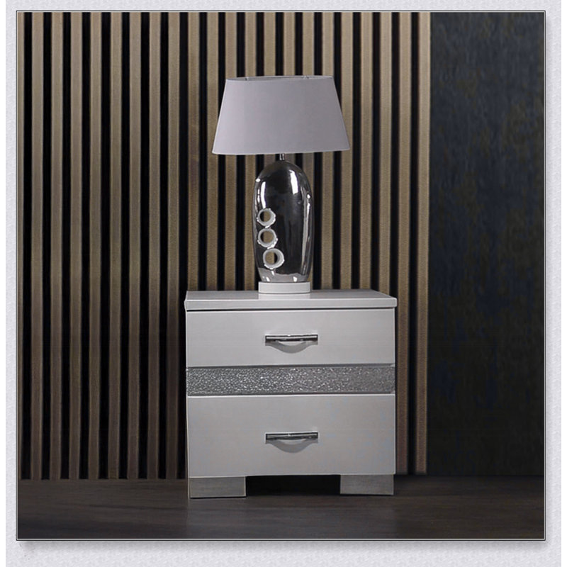 Table de chevet à finition brillante avec 3 tiroirs, mobilier de chambre à coucher moderne 1 pièce