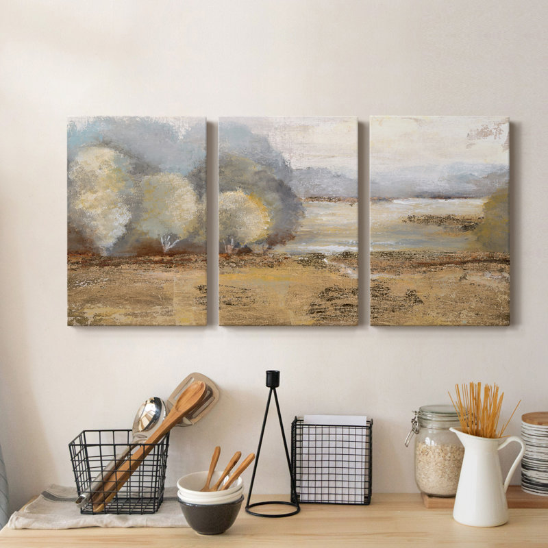 «Misty Golden Morning» - Toile tendue avec châssis de qualité supérieure - Prêt à être accroché, H 18 po x l 36 po x P 1 po