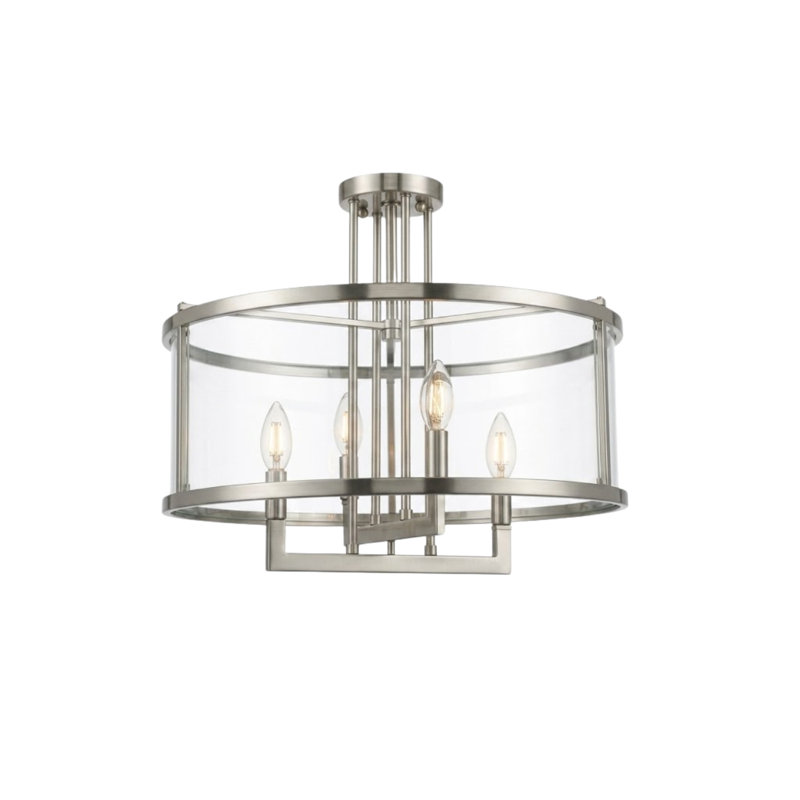 Plafonnier semi-encastré 20 po 4 lumières Demmi, Nickel