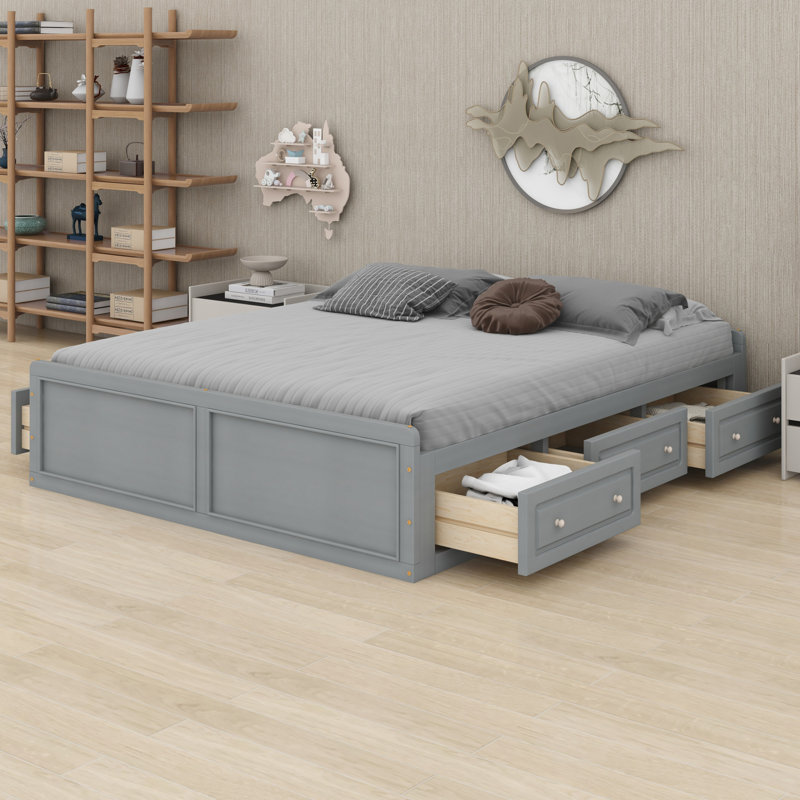Wood Platform Bed Frame With 6 Drawers