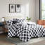 Édredon simple / simple en microfibre avec rembourrage, étiqueté, imprimé à carreaux noir et blanc, 1 édredon, taie décorative, 2 coussins décoratifs, motif, lavable à la machine,