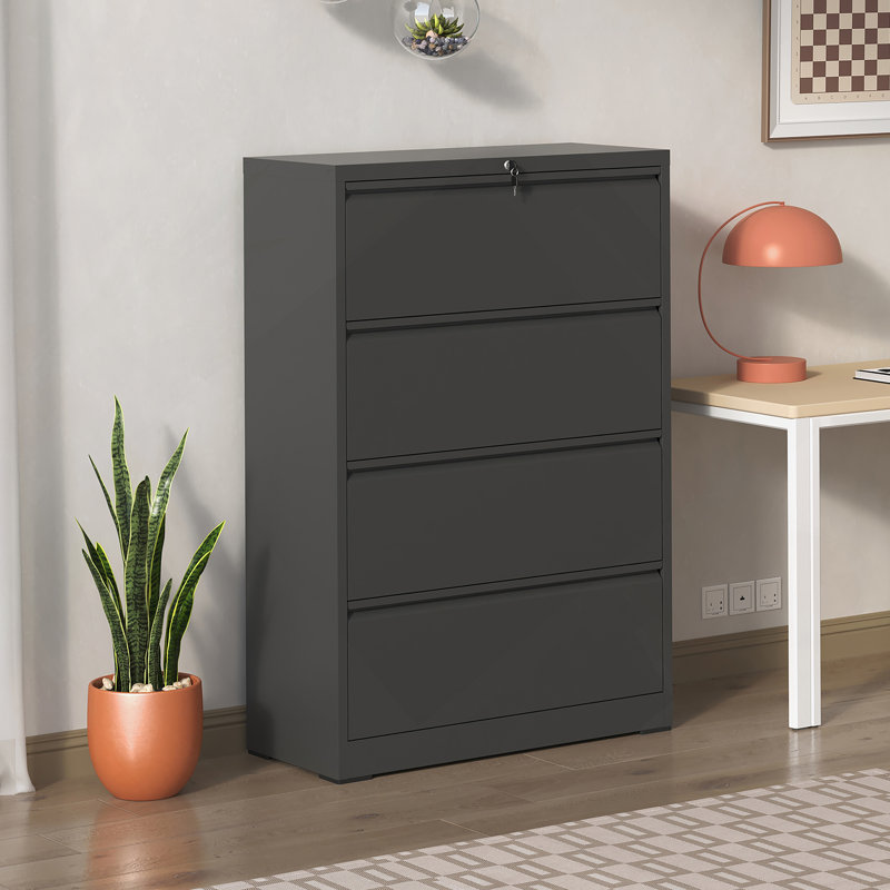 Classeur latéral à 4 tiroirs de haute qualité avec serrure pour la maison et le bureau, assurant un rangement sûr et efficace
