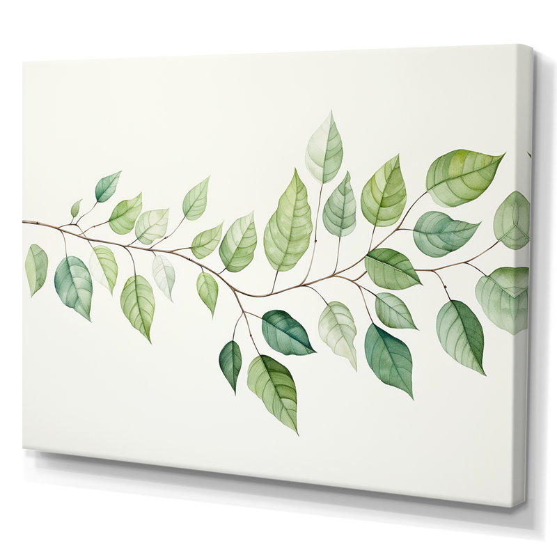 Feuilles vertes, charme minimaliste sur toile, H 12 po x l 20 po x P 1 po, Toile tendue