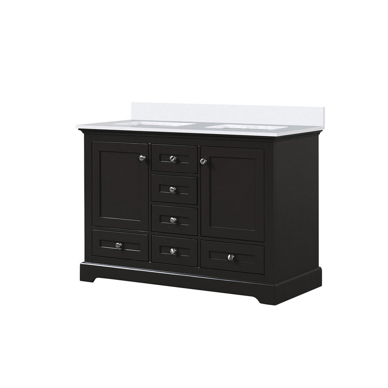 Meuble-lavabo double Rich avec comptoir en quartz et miroir, Espresso