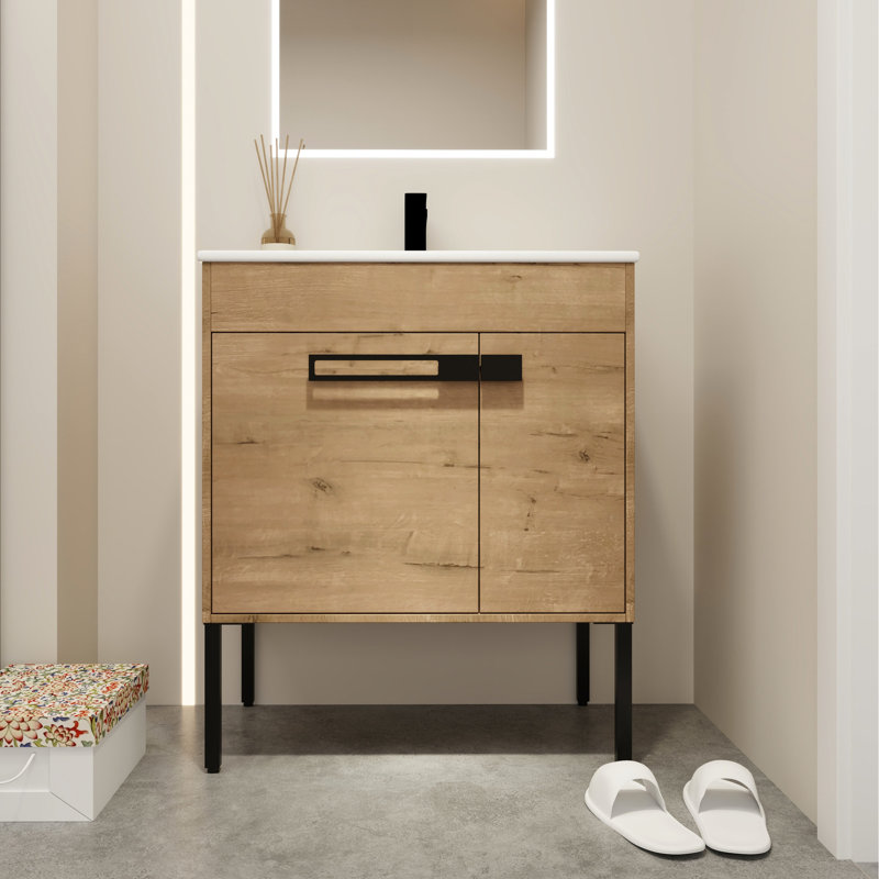30 po Meuble de salle de bain - Portes de luxe à fermeture silencieuse et vasque en céramique