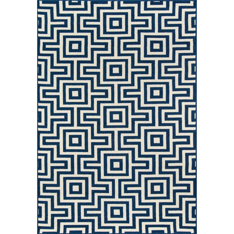 Tapis tissé à la machine bleu Turnbow, Rectangle 3 pi 11 po x 5 pi 7 po