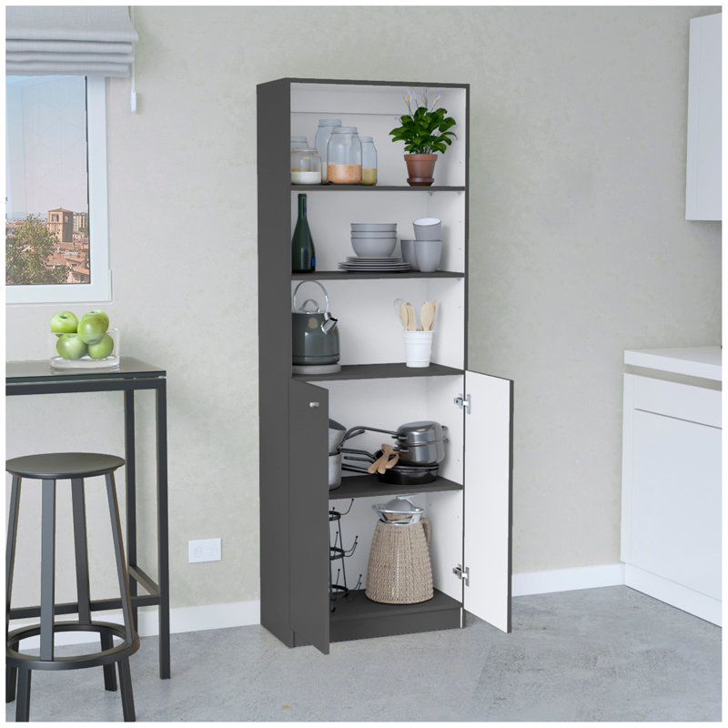 Bibliothèque Home 2 portes, unité de rangement moderne avec portes doubles et tablettes à plusieurs niveaux - Gris mat / blanc - Bureau