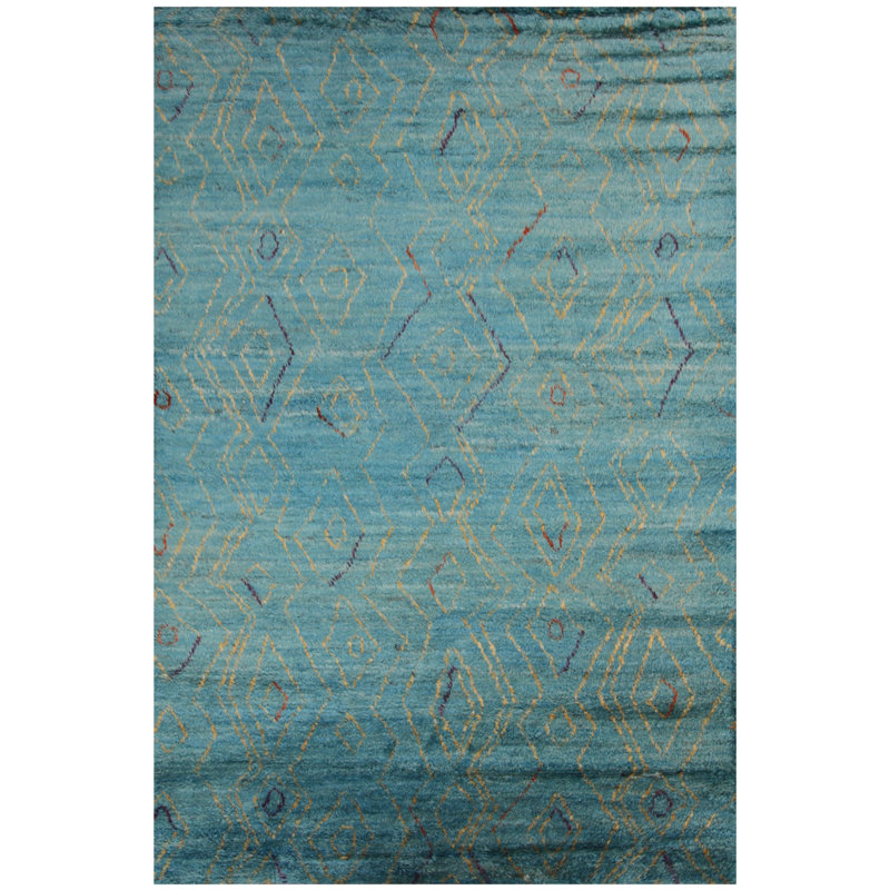 Rectangle 183 cm x 278 cm Geometric Hand Knotted Area Rug