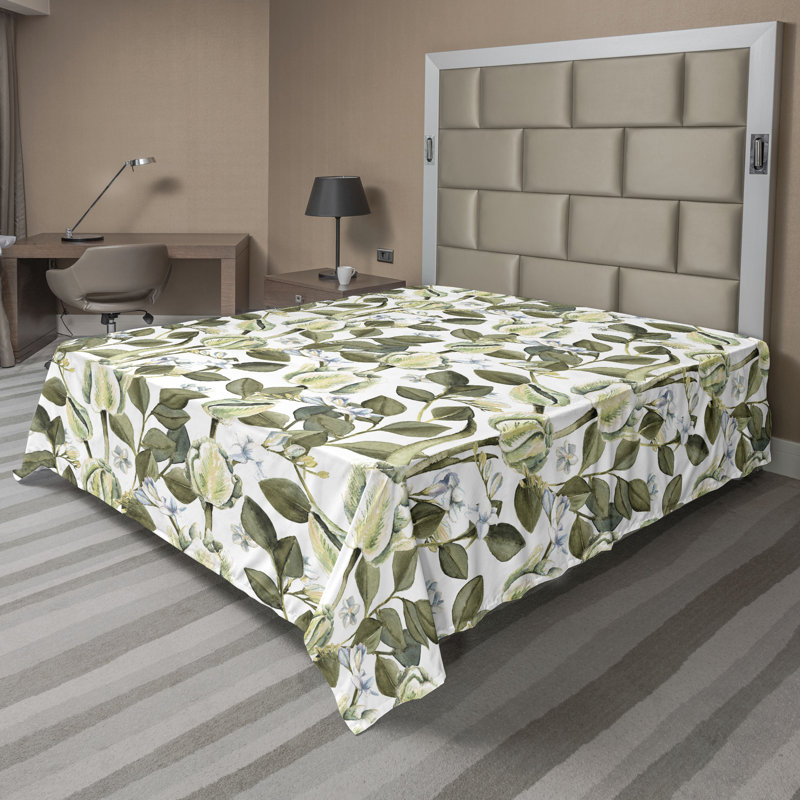 Drap plat Ambesonne, Drap plat de taille double, Vert ,blanc / floral