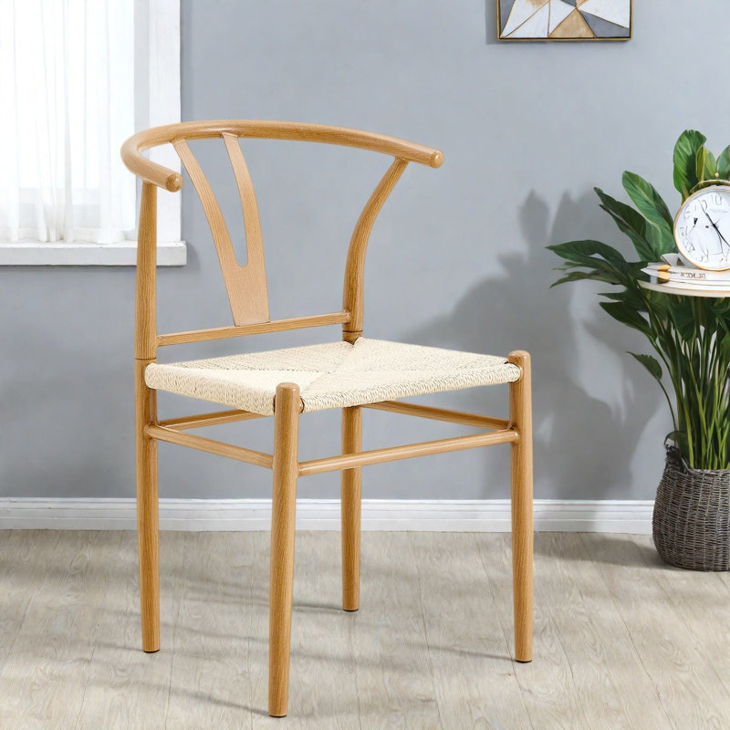 Comfort Woven Dining Chairs Set of 4, Wood Grain Steel, Modern Kitchen