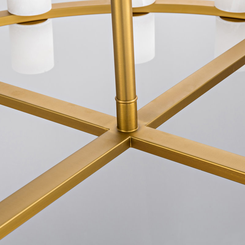 23.6" Round Kitchen Island  Alabaster Gold Chandelier, Gold, 6.3" H x 23.6" W x 23.6" D, 24 Lights