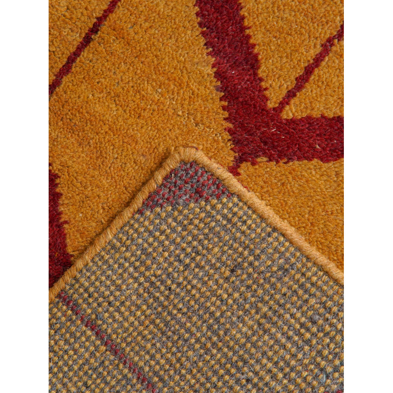 Or | Tapis d'intérieur rouge en laine noué à la main à motif géométrique rouge, Rectangle de 5 pi x 8 pi