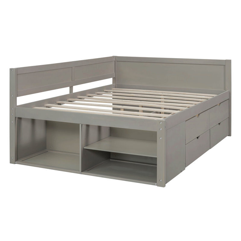 Full Size Daybed With Drawers And Shelves, Gray, Full