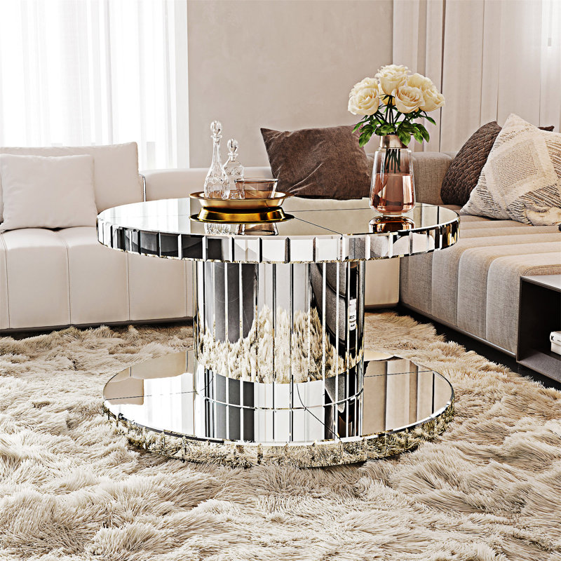 Double-Tier Round Mirror Coffee Table