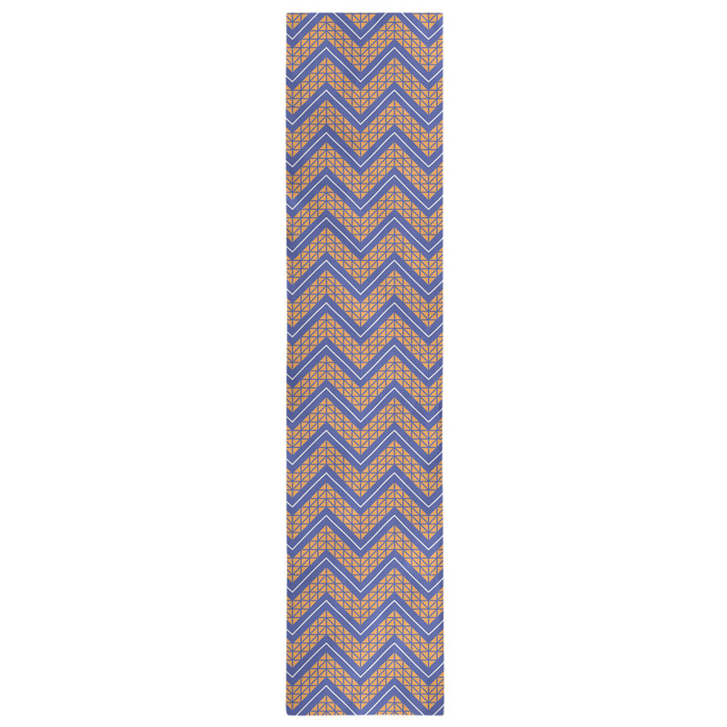Stephenie Classic Hand Drawn Chevron Table Runner, 16" x 90", Navy Blue/Orange
