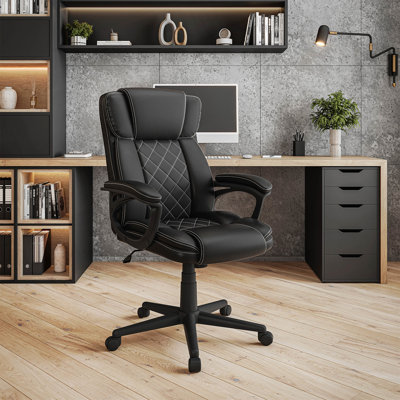 Ergonomic Executive Office Chair High Back Faux Leather – Adjustable Height, Lumbar Support, Diamond-Stitched Padding, Swivel Desk Chair W/Armrests & Tilt Recline For Home Office