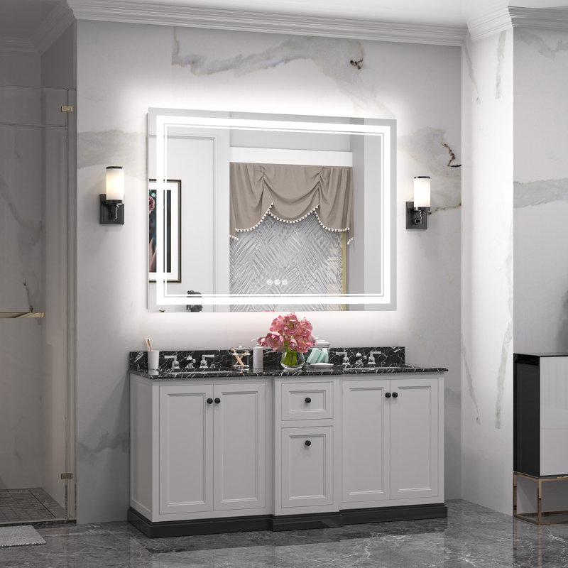 Chrisna LED Bathroom Mirror with Frontlit and Backlit, 3 Colors Temperature & Dimmable Light Anti-fog Tempered Glass Bathroom Vanity Mirror