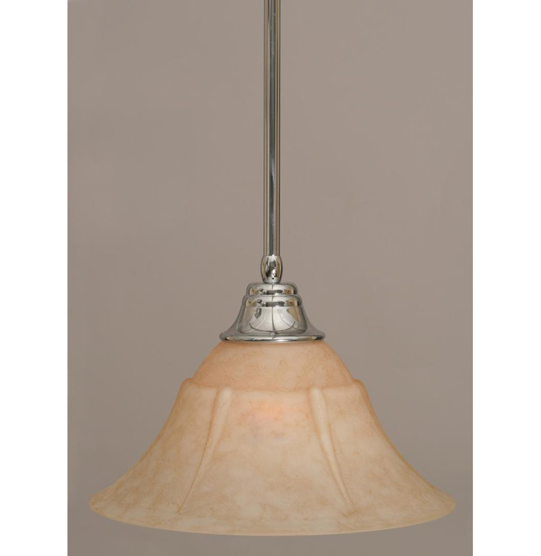 Stem Hung Pendant With Glass, Chrome, 14", Tiger Glass