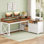 Bureau en forme de L avec bureau, bureau de bureau à la maison de 55 po avec tiroirs et tablettes de rangement, bureau de jeu en forme de L avec lumières DEL, prise de courant et tablette pour moniteur