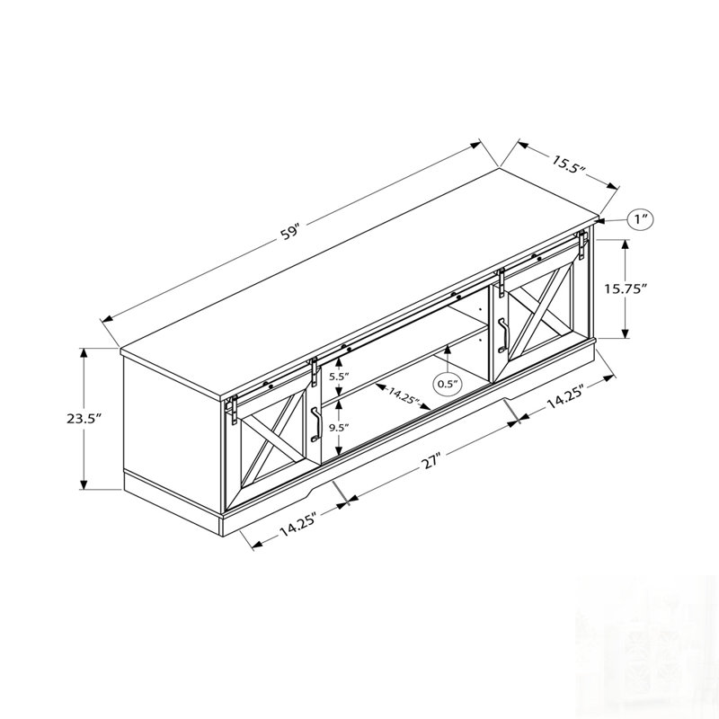 Transitional Laminate TV Stand, Console with Sliding Doors, Open and Closed Storage for Living Room and Bedroom, Brown