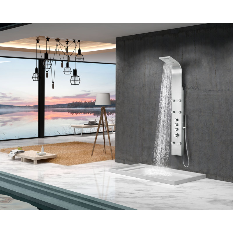 Fontan Brushed Steel 64" Shower Panel with Rainfall Head