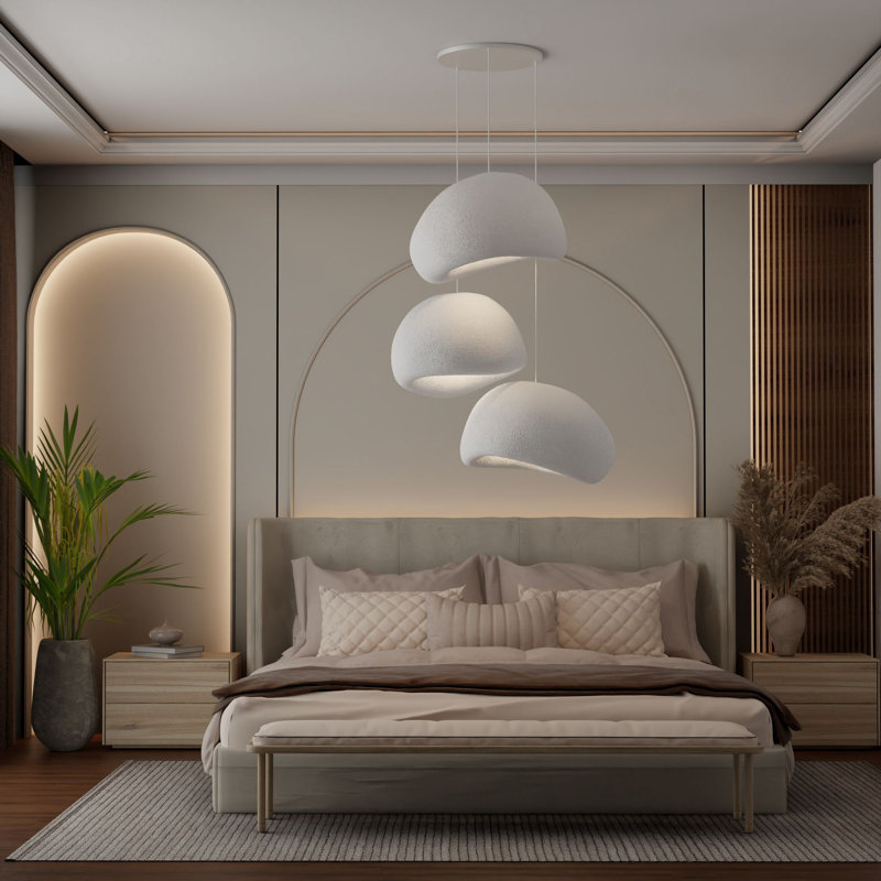 Elegant Adjustable Chandelier (3 Pieces), White Polymeric Composite, 17.7 x 15.7 x 12.6 inches | Height: 13.8 - 47.2 inches | 3 x E27 Socket, Max 40W (Bulb Not Included) | Stylish Lighting for Modern Home Decor