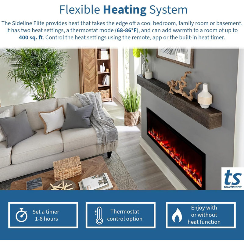 Sideline Elite Smart 60” WiFi-Enabled Electric Fireplace - in-Wall Recessed