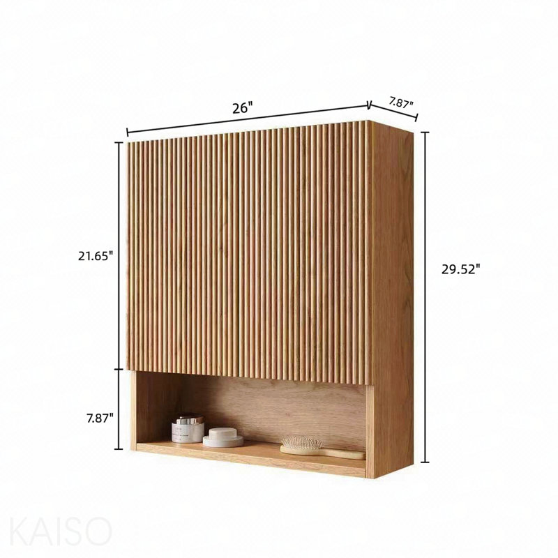 Armoire de salle de bain murale rayée de 26 po avec portes, tablette et compartiment de rangement ouvert au-dessus de la toilette pour salle de bain, cuisine, salle de lavage, couleur grain de bois naturel