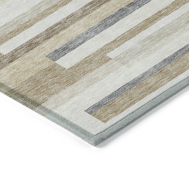 Tapis extérieur lavable rayé beige et taupe 10 pi x 14 pi ivoire