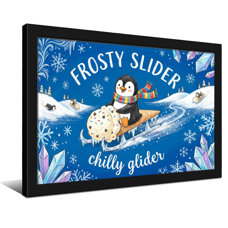 Animals Frosty Penguin Snowflake Crystal Winter Scene, 20" H x 30" W, Wrapped Canvas, Does Not Apply