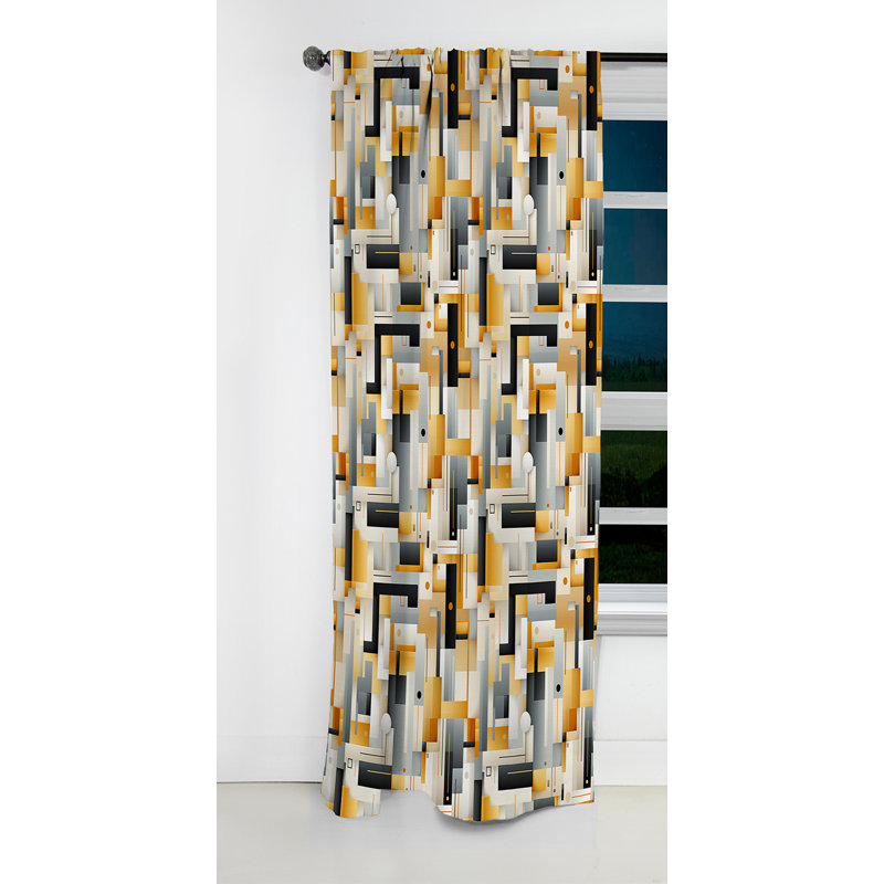 Motif géométrique jaune et gris - rideau occultant abstrait - 1 panneau, L 52 po x L 108 po
