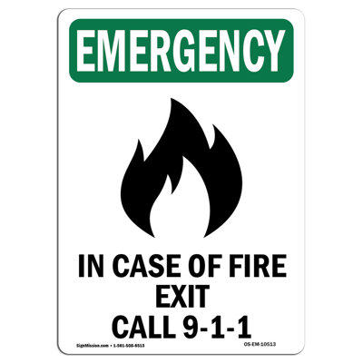 In Case Of Fire Exit With Symbol Aluminum Sign 12 x 18