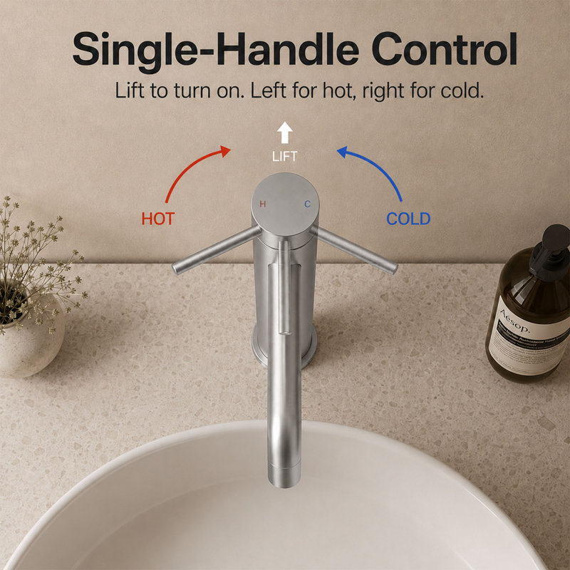 Single Hole Single Handle Bathroom Vessel Sink Faucet, Brushed Nickel