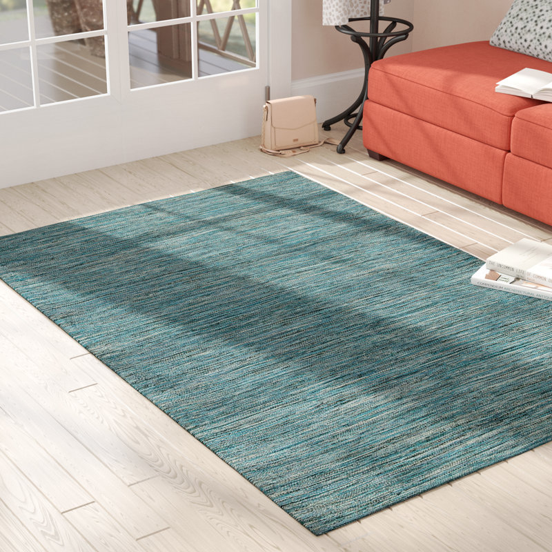 Temme Hand Woven Cotton Area Rug, Rectangle 2' x 3', Blue/Teal/White