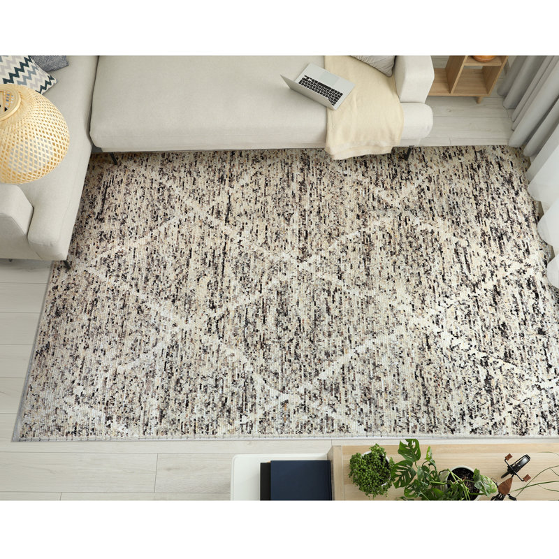 Wool Geometric Area Rug in Beige/Brown/Natural, Rectangle 6' x 9'
