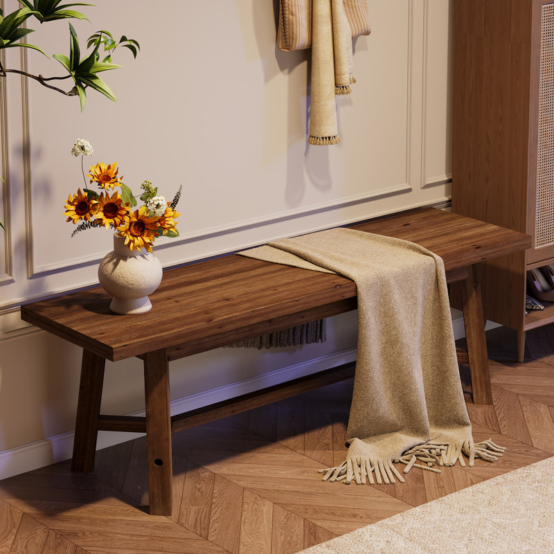 55" Long Solid Wood Bench For Entryway, Living Room, Dining Room, Dark Brown