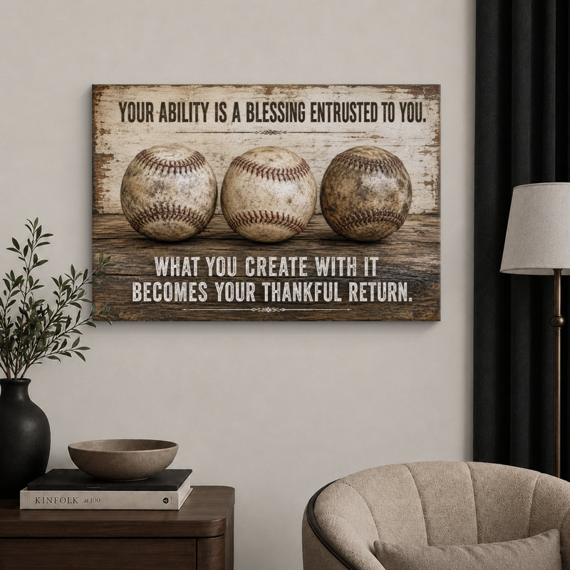 «Baseball Blessing», œuvre d'art, citation sur toile encadrée, H 16 po x l 24 po x P 1,5 po, Toile tendue