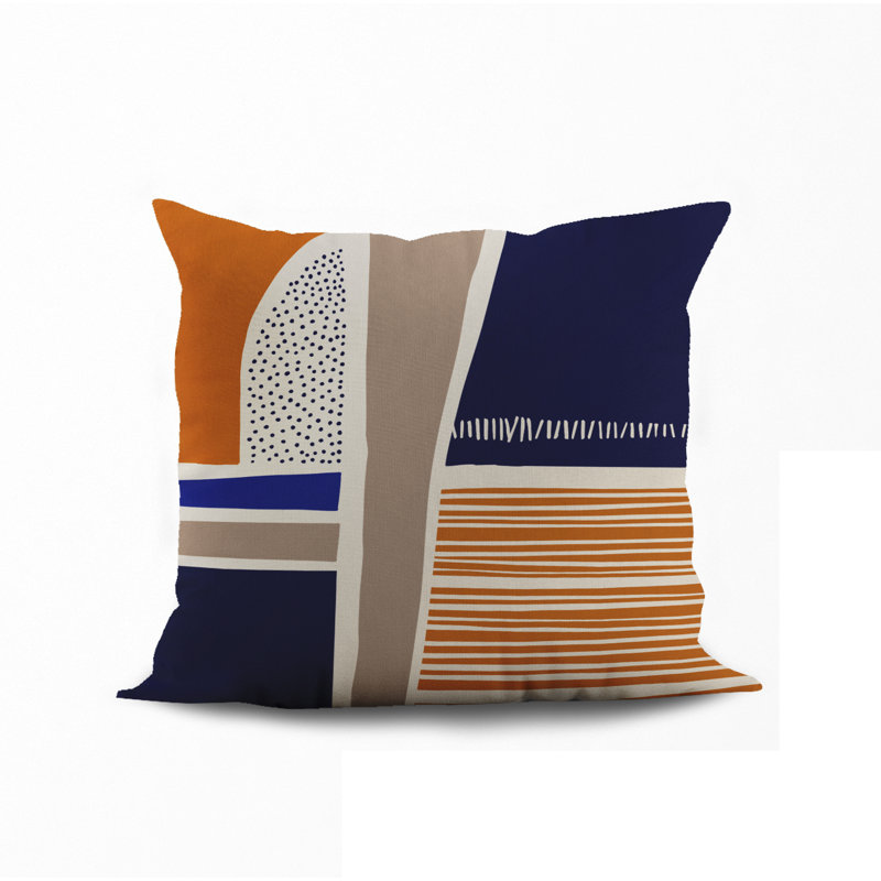 Jeté carré en polyester intérieur / extérieur, L 19 po x H 19 po, Orange / bleu marine