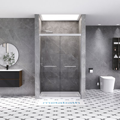 44–48 In. W X 72 In. H Semi-Frameless Double Sliding Shower Door With 1/4 In. (6mm) Clear Tempered Glass And Safety Film